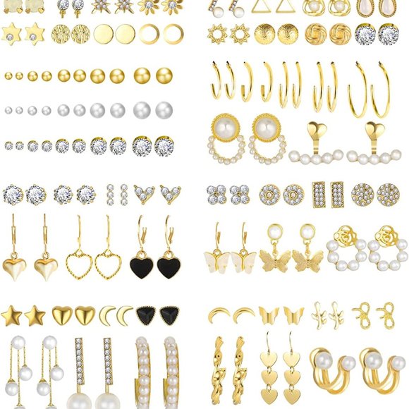 Earrings Other - ❤️❤️ 68 Pairs Gold Stud Earrings for Women Multipack, Hypoallergenic Assort ❤️❤️